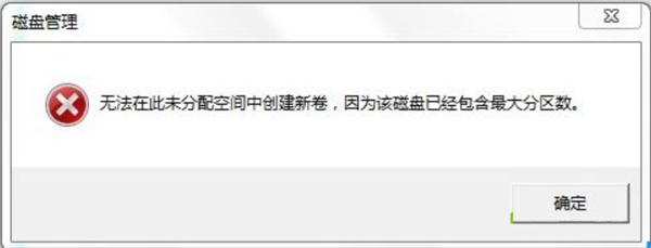 Win7系统磁盘未分配空间无法新建分区怎