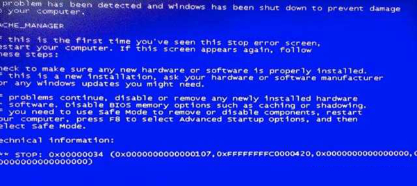 电脑蓝屏代码0X00000034解决办法