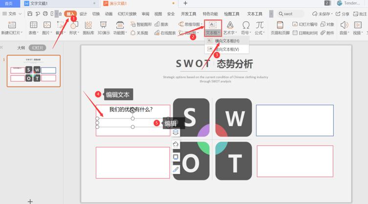 PPT中制作SWOT