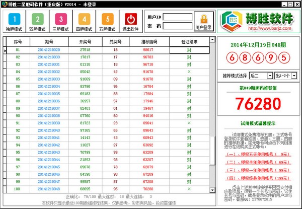  博胜二星胆码软件 V2014 重庆版