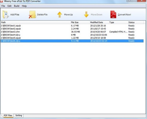 Weeny Free Epub to PDF Converter
