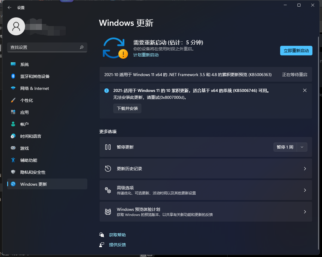 Win11更新失败错误代码0x8007000d怎么