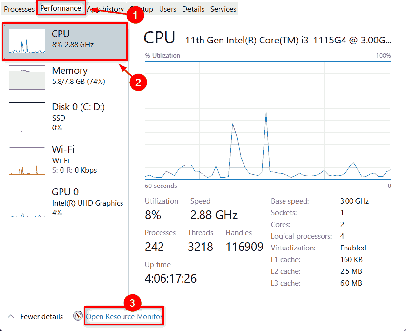 怎么检查Win11中哪些进程消耗更多CPU