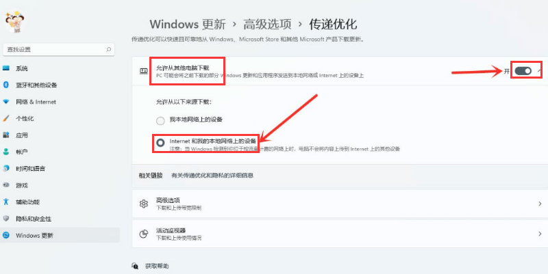 Win11如何开启传递优化功能？