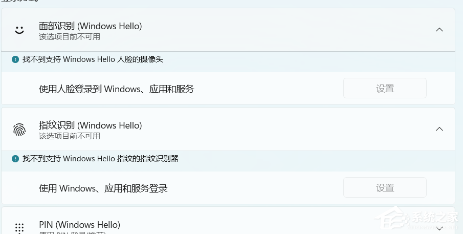 Windows Hello面部识别显示:该项目前不