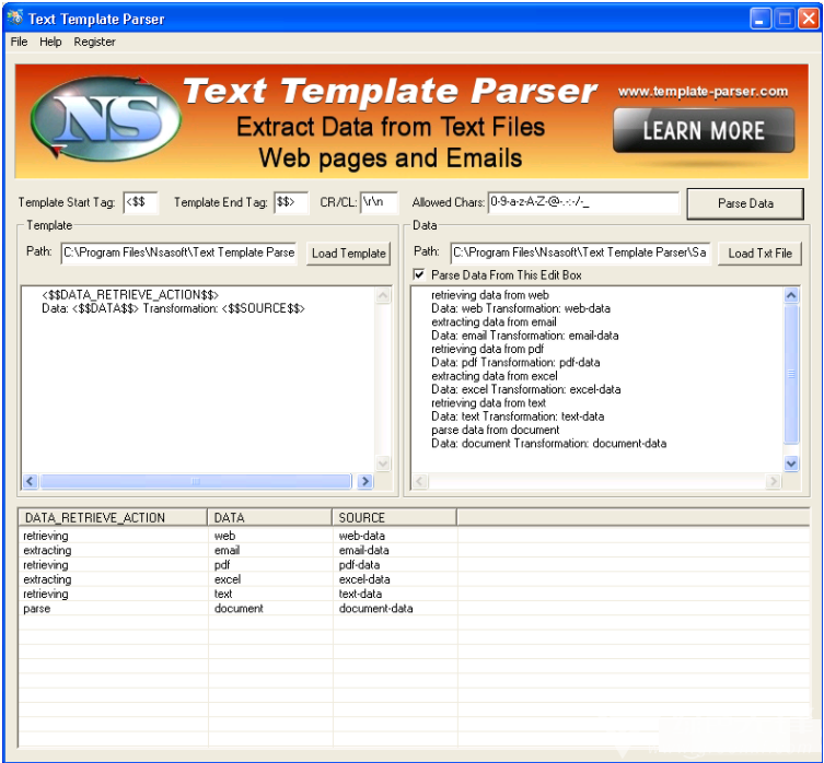 Text Template Parser