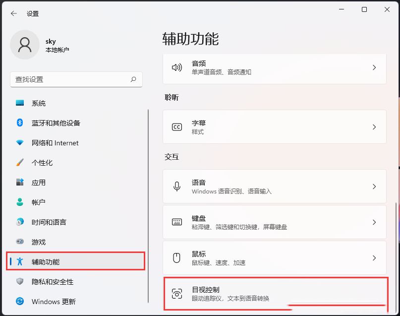 Win11如何开启目视控制？