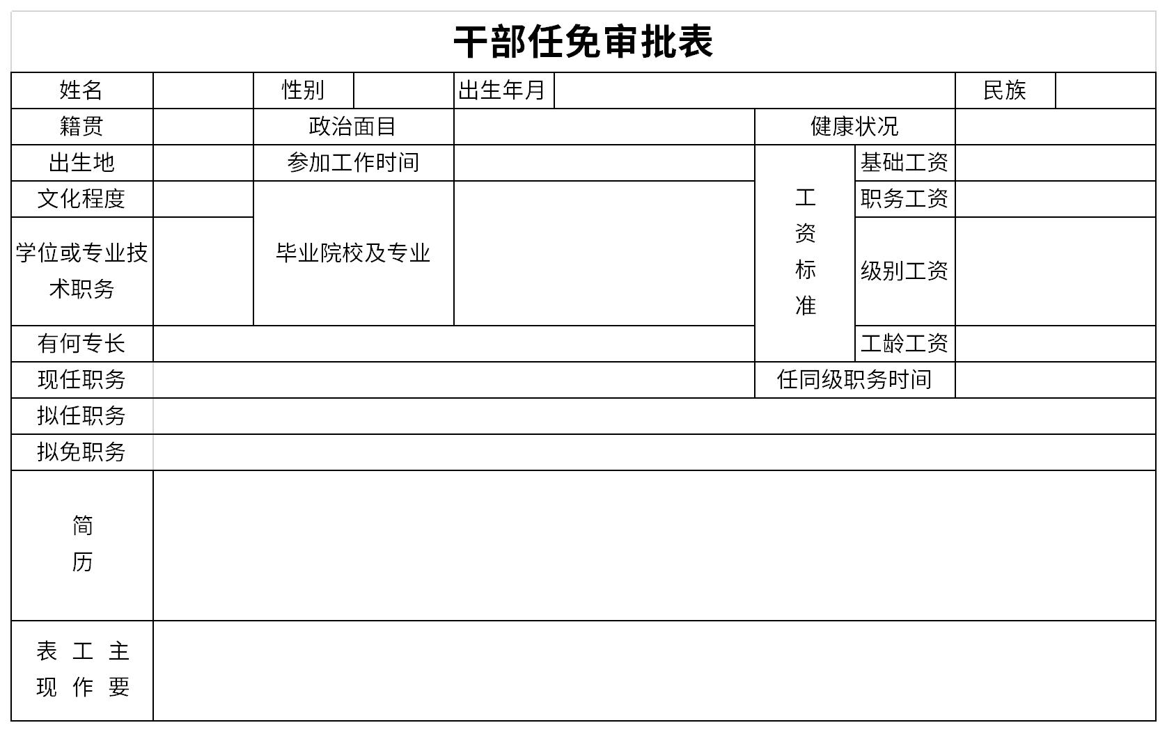 干部任免审批表截图