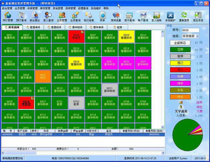 新锐酒店客房管理系统截图