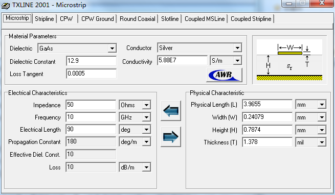 微带线计算软件(Txline)截图