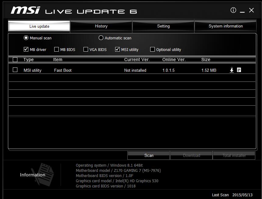 MSI微星Live Update 6在线更新工具截图