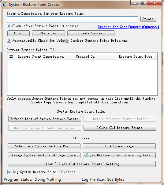 Restore Point Creator(系统还原软件)截图