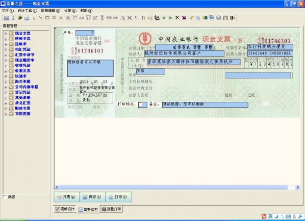 票据之星支票票据打印软件截图