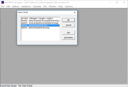 REFPROP(制冷剂物性查询软件)截图