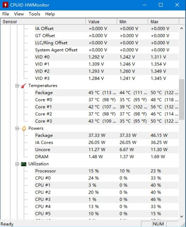 HWMonitor(CPU电压、温度监测)截图