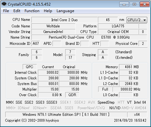 CrystalCPUID(CPU/处理器信息检测超频工具)截图