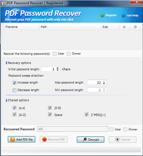 PDF密码恢复工具(PDF Password Recover)截图