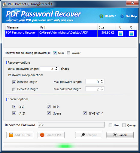 PDF密码恢复工具(PDF Password Recover)截图