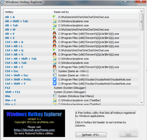 查看被占用的快捷键(Windows Hotkey Explorer)截图