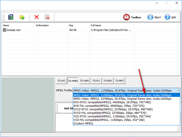 Boxoft Free MP4 to MPG Converter截图