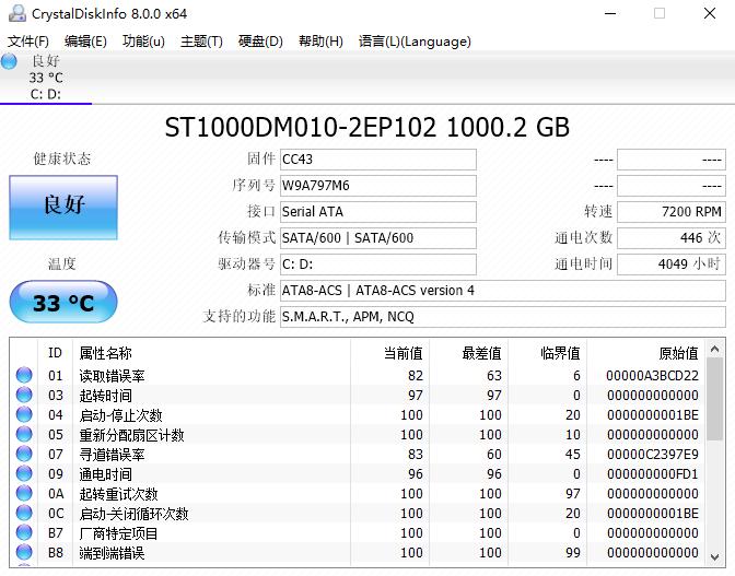 硬盘健康监测工具(CrystalDiskInfo)截图