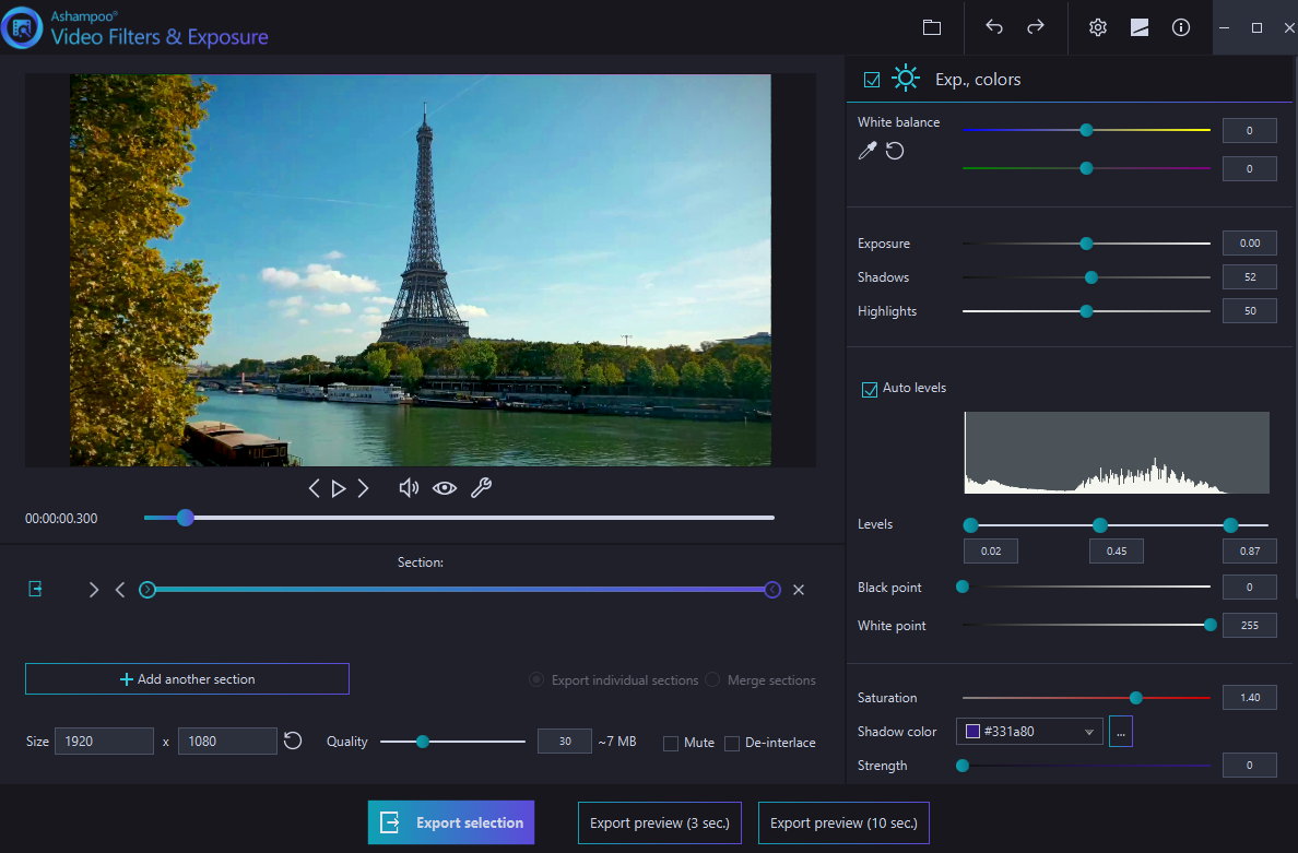 Ashampoo Video Filters and Exposure截图