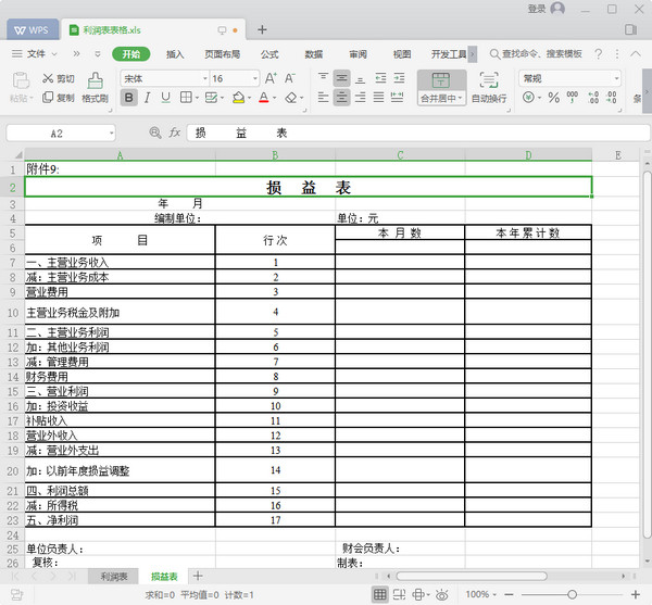 利润表表格截图