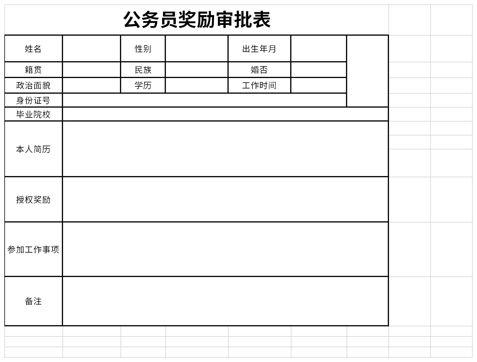 公务员奖励审批表截图