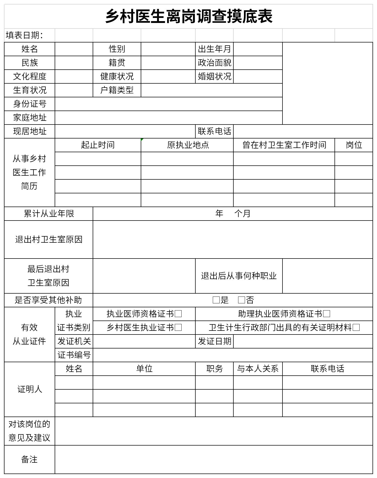 乡村医生离岗调查摸底表截图