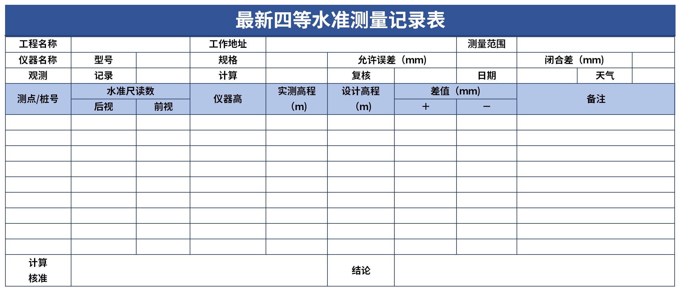 最新四等水准测量记录表截图