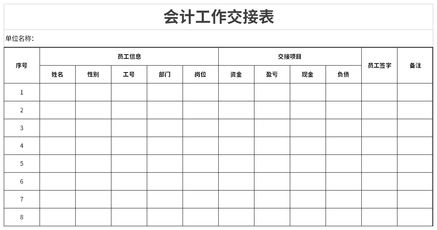 会计工作交接表截图