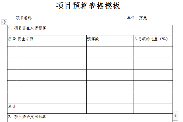 项目预算表格模板截图