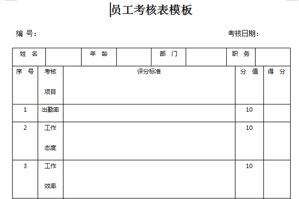 个人绩效考核表模板截图