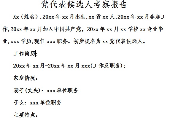 党代表候选人考察报告截图