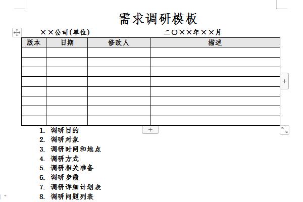 需求调研模板截图