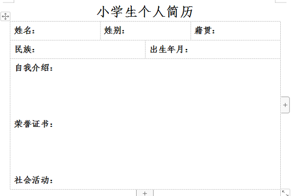 小学生个人简历截图