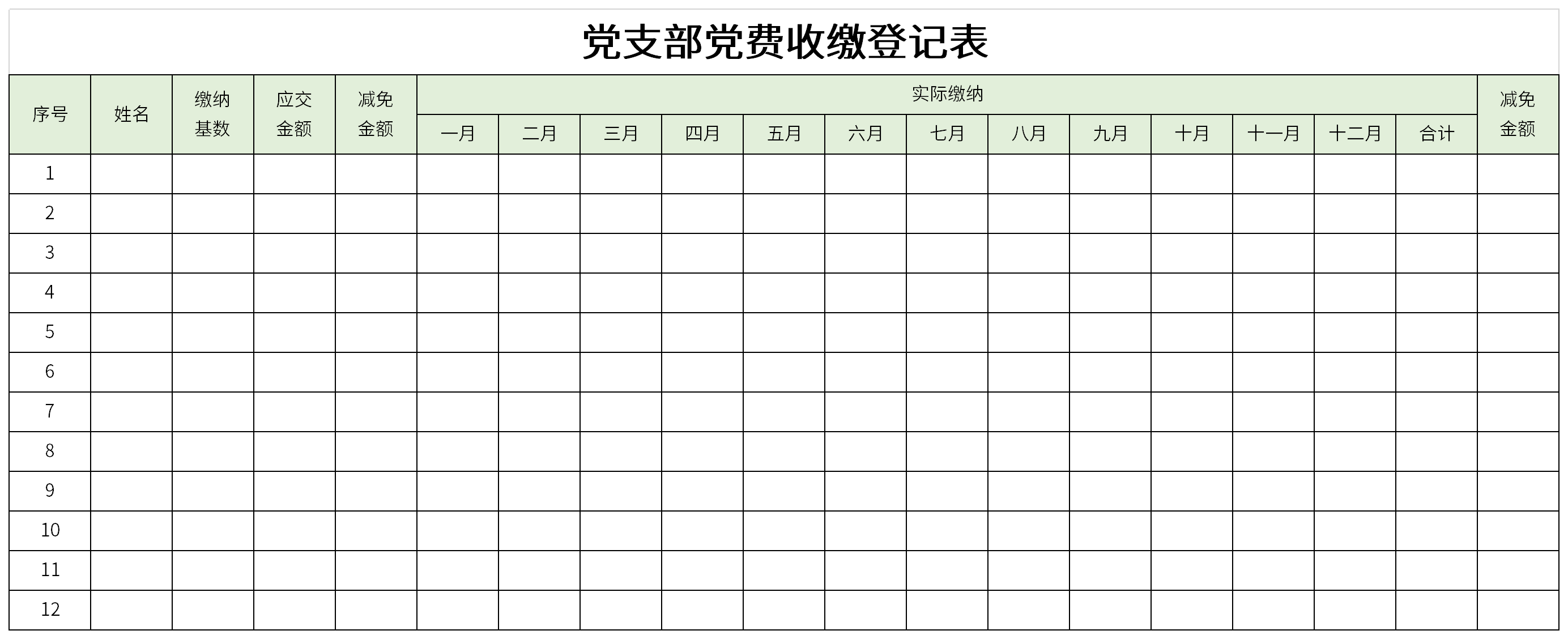 党支部党费收缴登记表截图