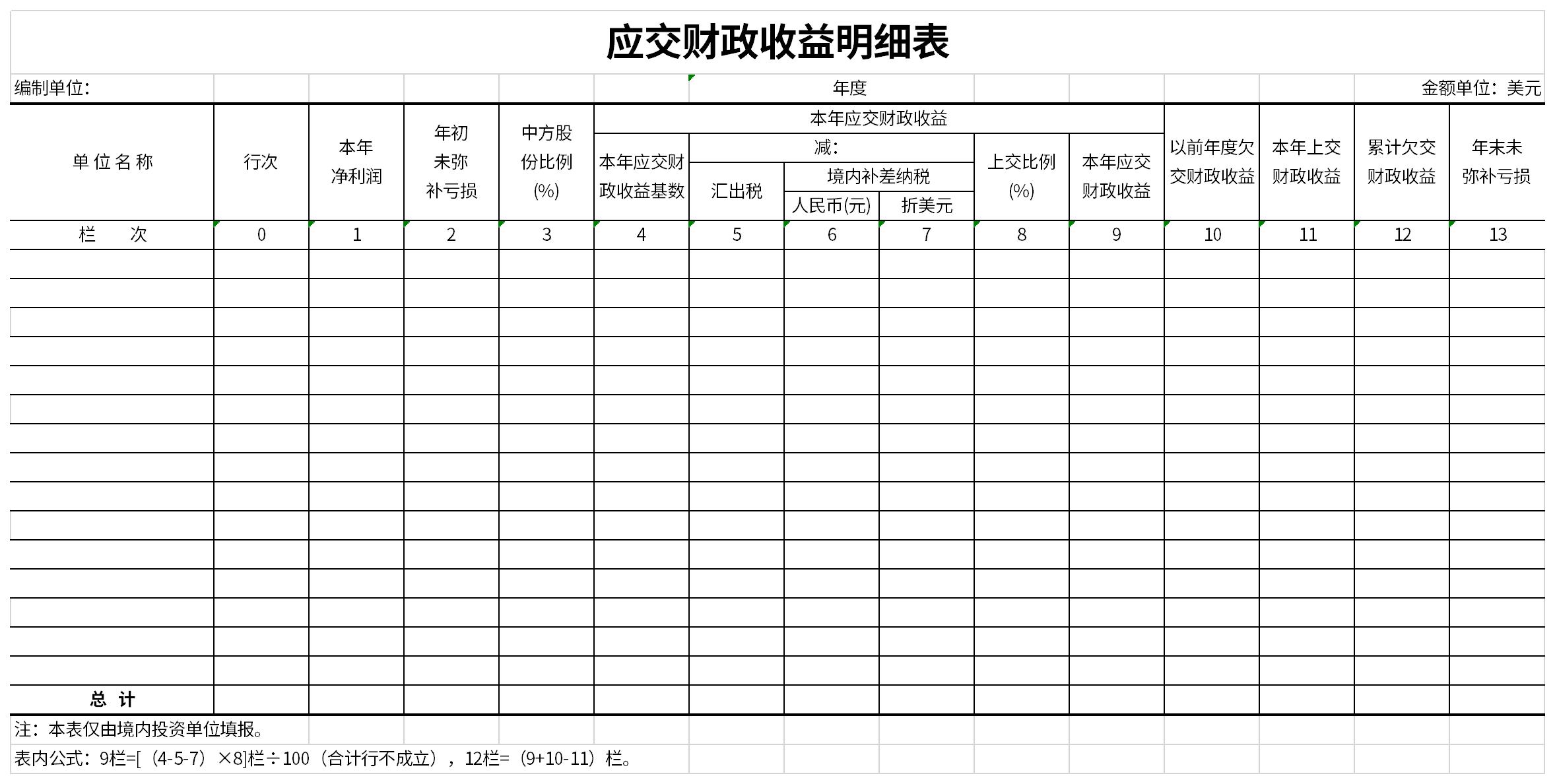 应交财政收益明细表截图