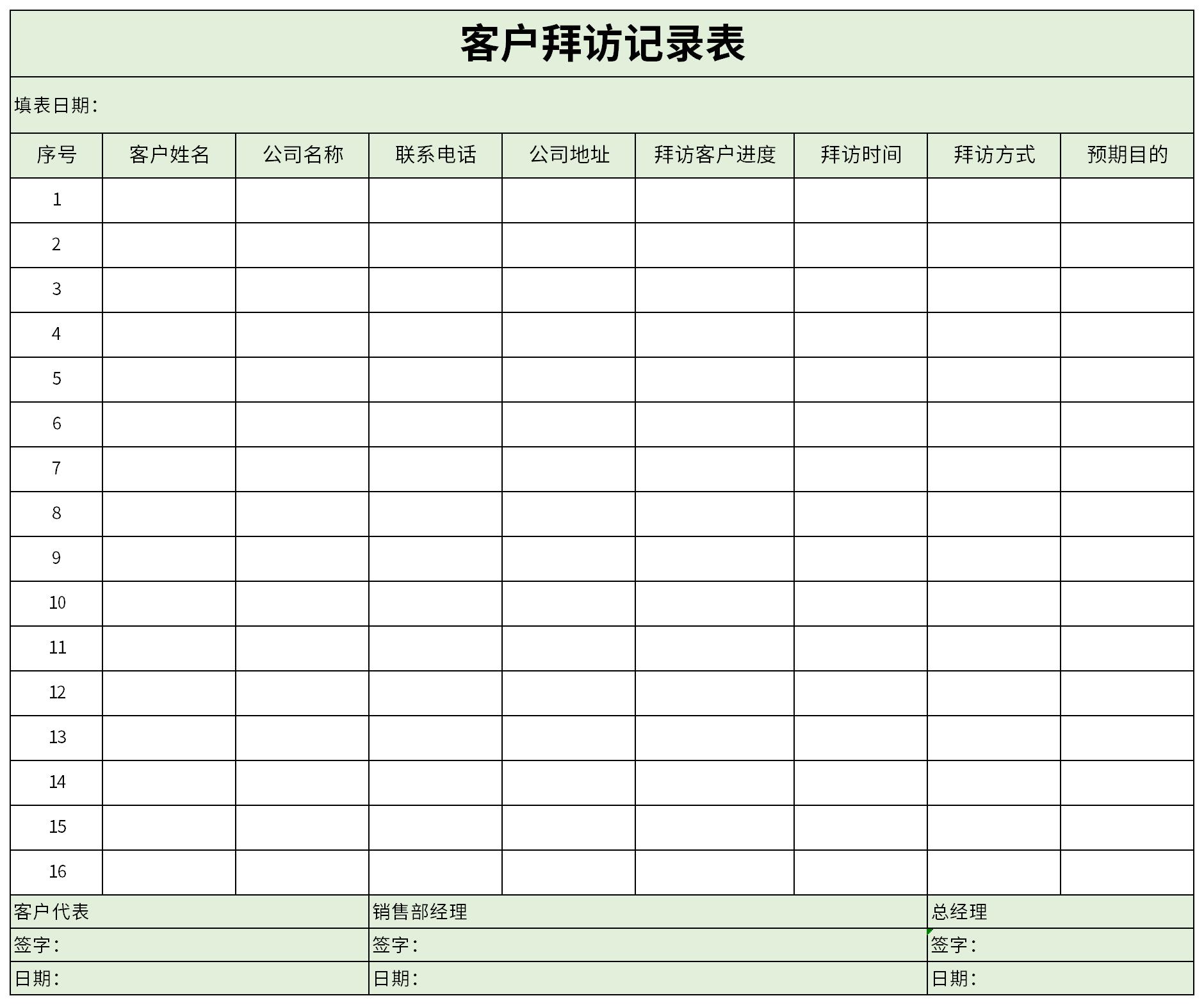 客户拜访记录表截图