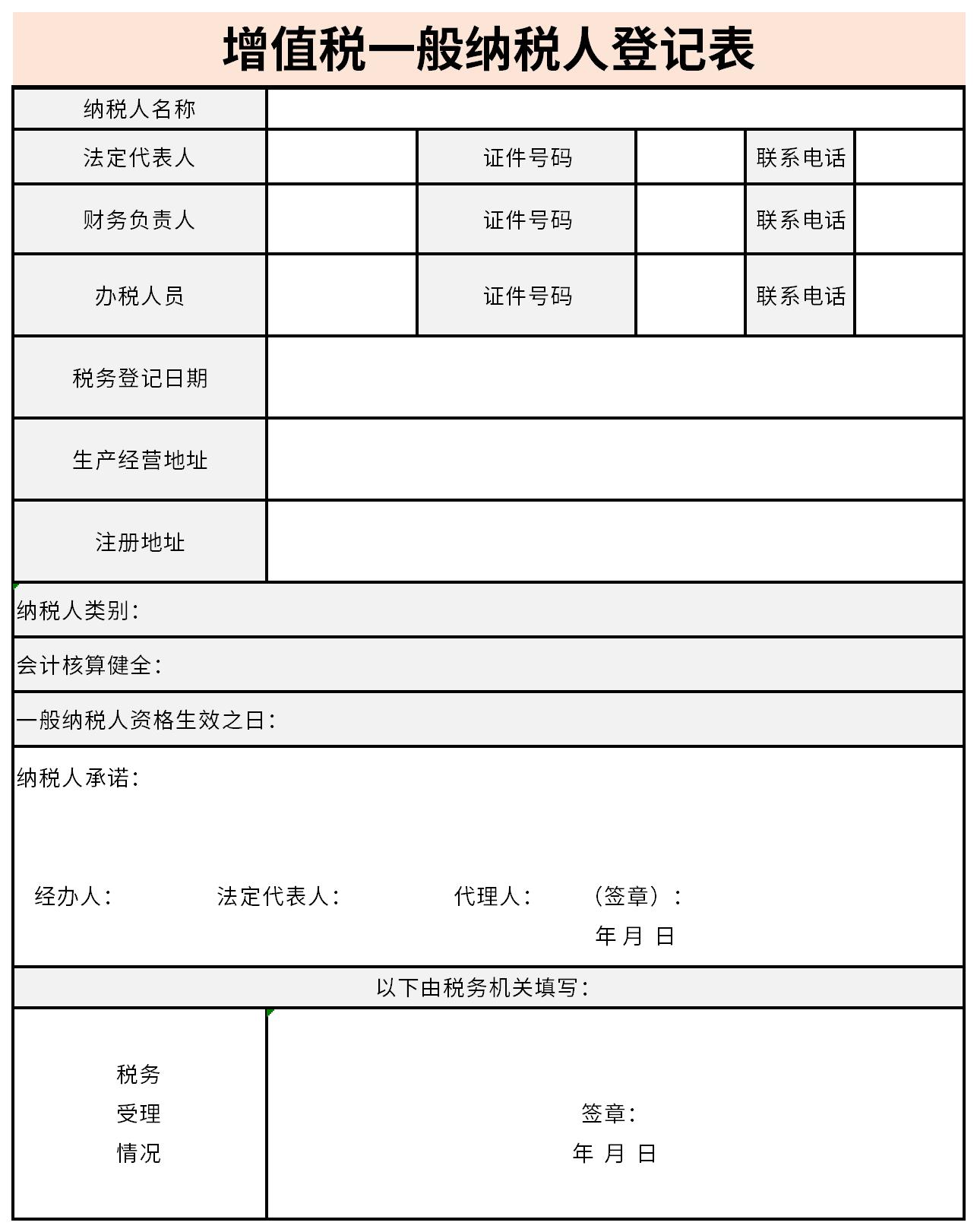 增值税一般纳税人登记表截图