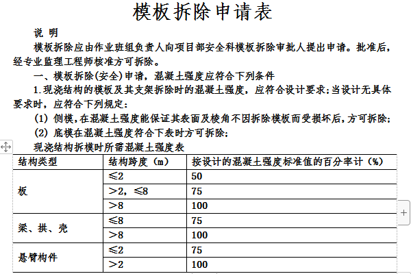 模板拆除申请表截图