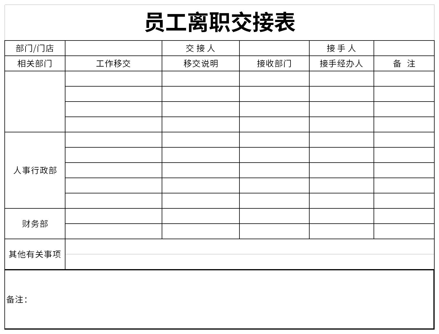 离职交接表模板截图