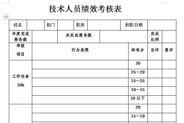 绩效考核表格模板截图