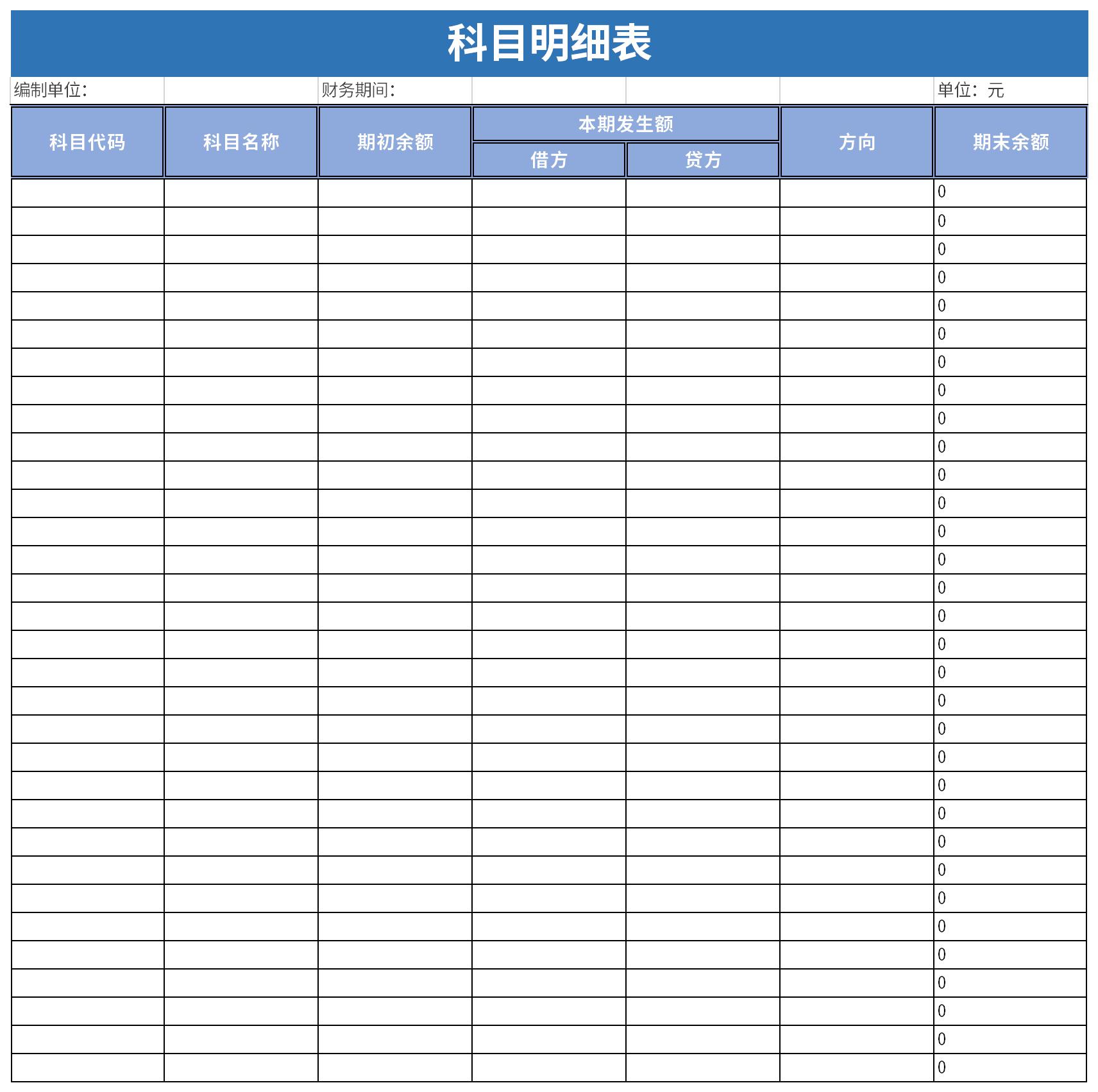 科目明细表截图