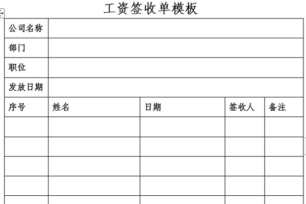 工资签收单模板截图