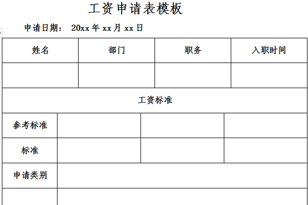 工资申请表模板截图