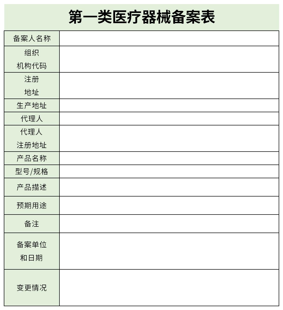 第一类医疗器械备案表截图