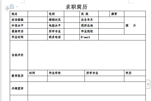 求职简历表格截图