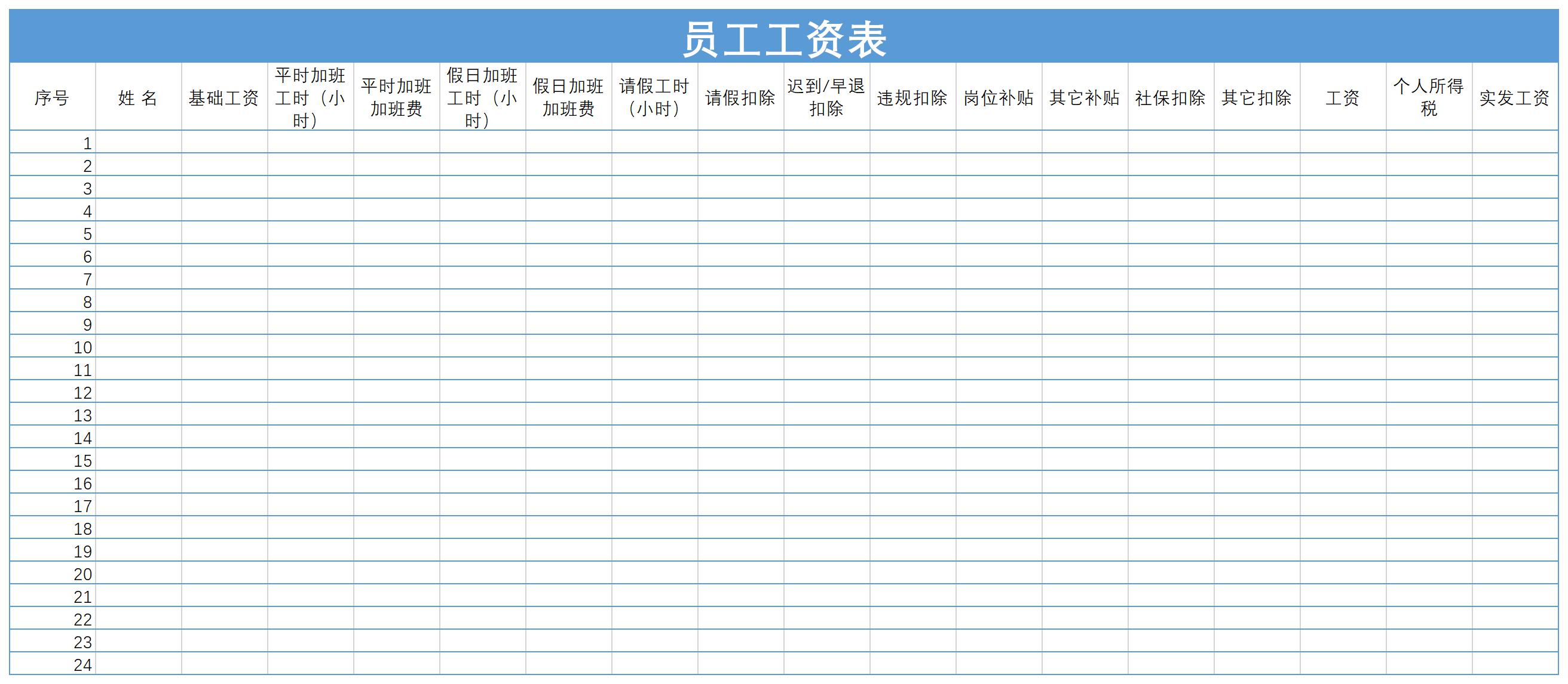 员工工资表模板表格截图