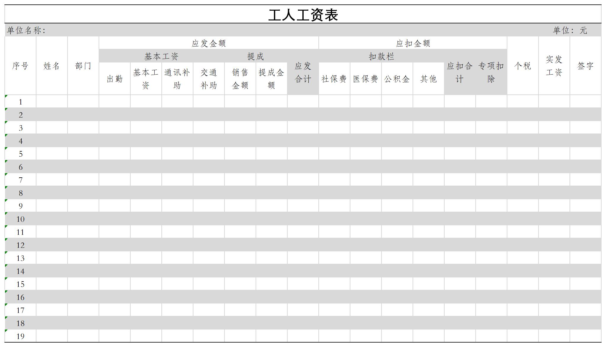 农民工工资表截图